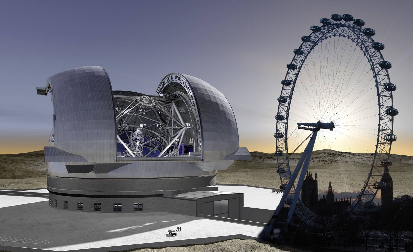 Preliminary E-ELT Concept Image with London Eye, courtesy of ESO/H. Zodet & STFC/Jason Cowan.